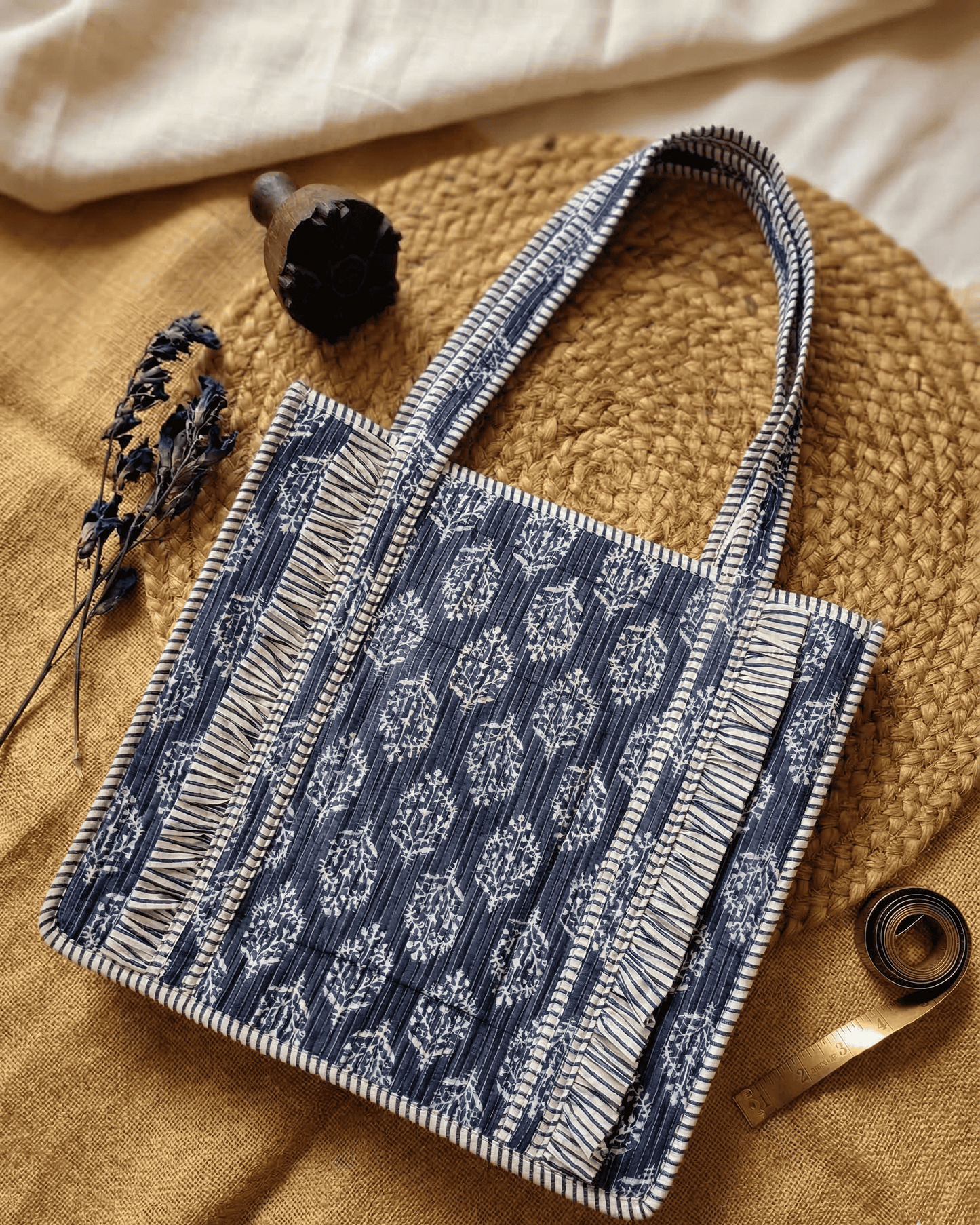 Indigo Bloom Quilted Tote