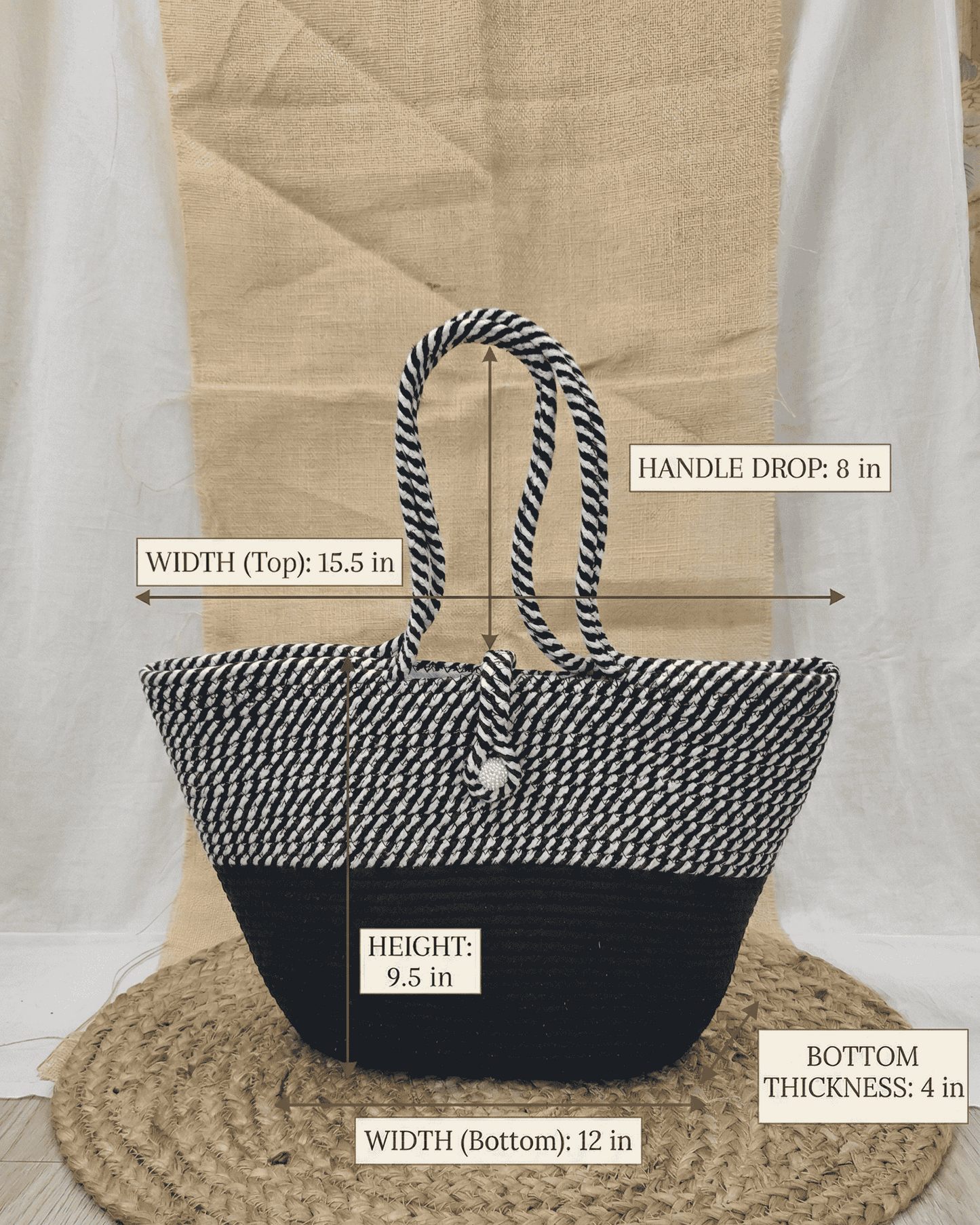 Midnight Stripe Jute Rope Tote