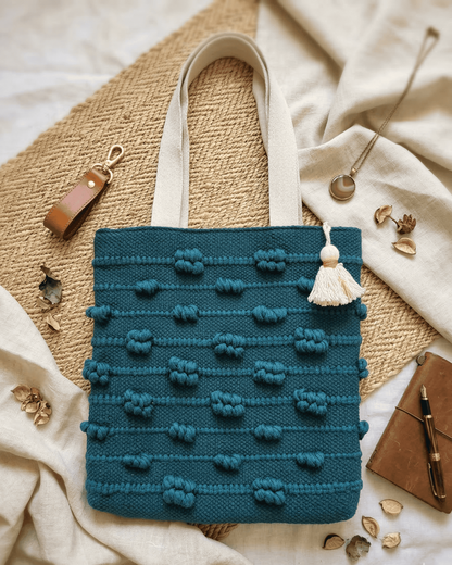 Teal Knot Handloom Tote