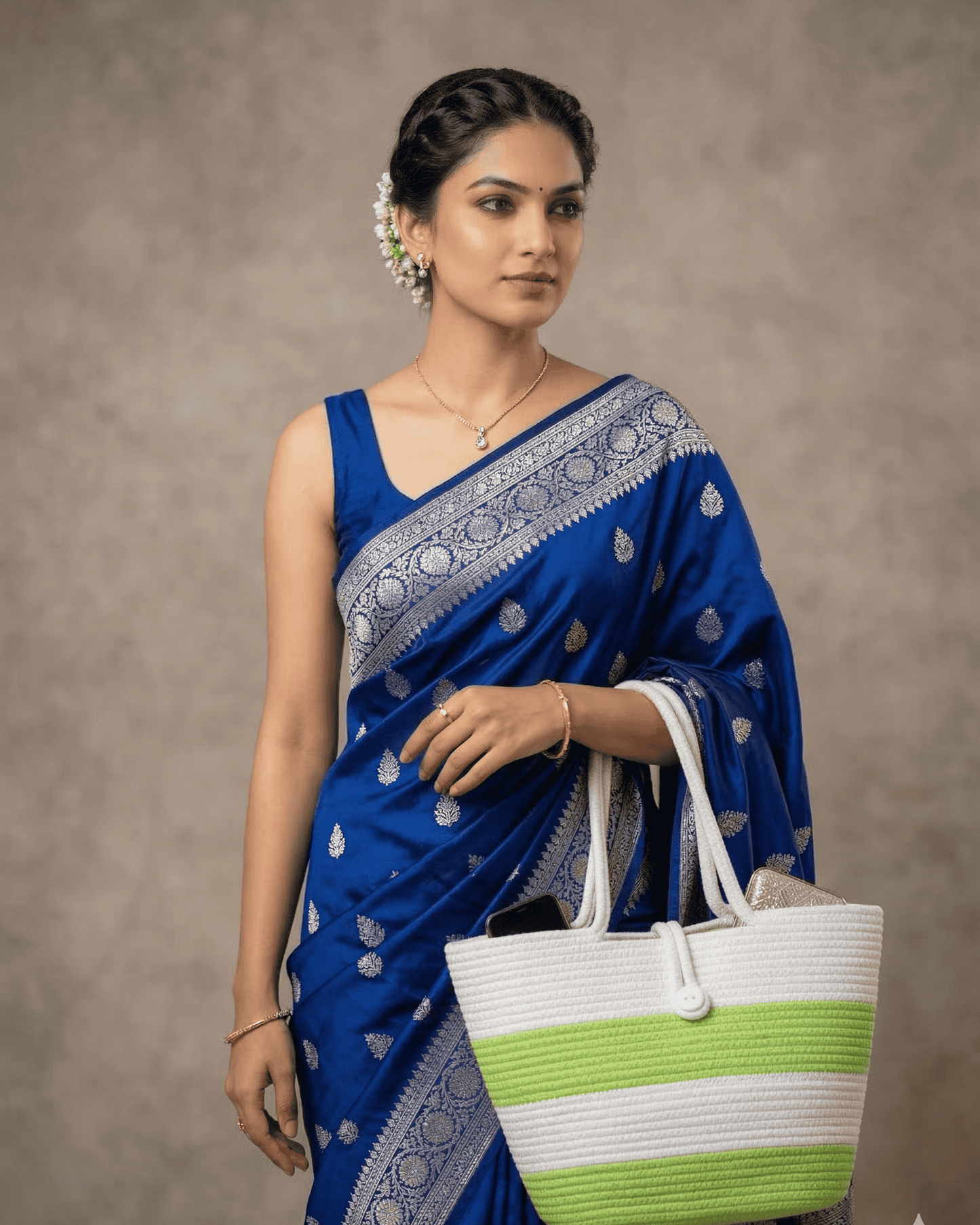 Lime Stripe Jute Rope Tote