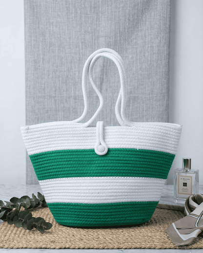Emerald Stripe Jute Rope Tote