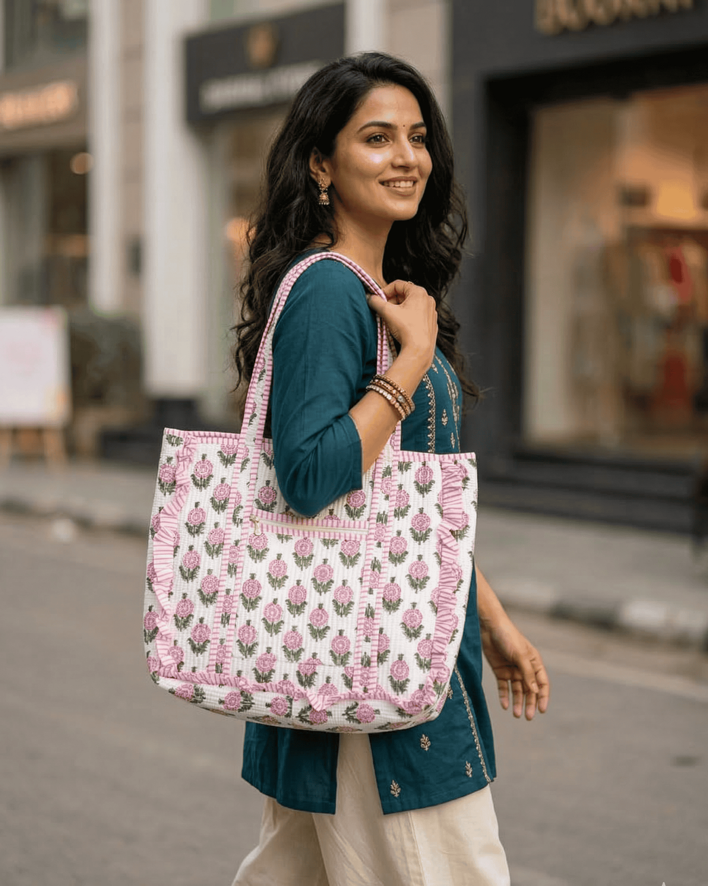 Pink Bloom Quilted Tote