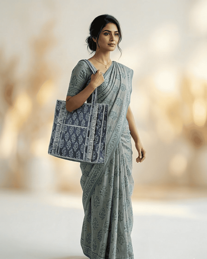 Indigo Bloom Quilted Tote