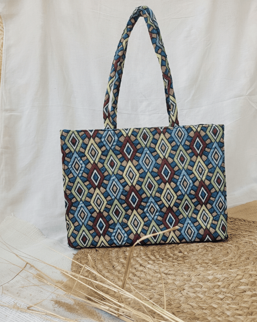 Indigo Mosaic Jacquard Tote