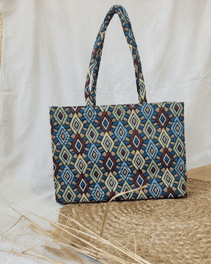 Indigo Mosaic Jacquard Tote