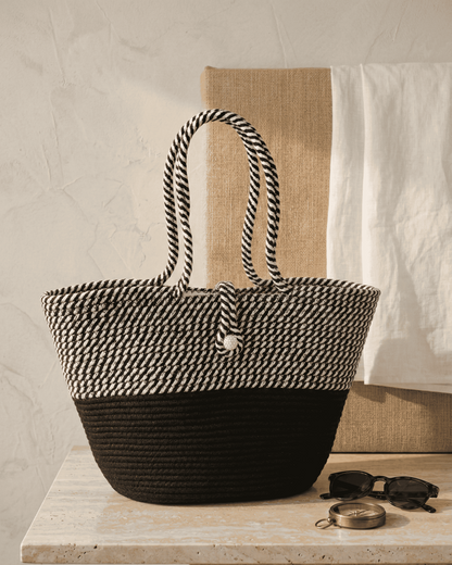 Midnight Stripe Jute Rope Tote