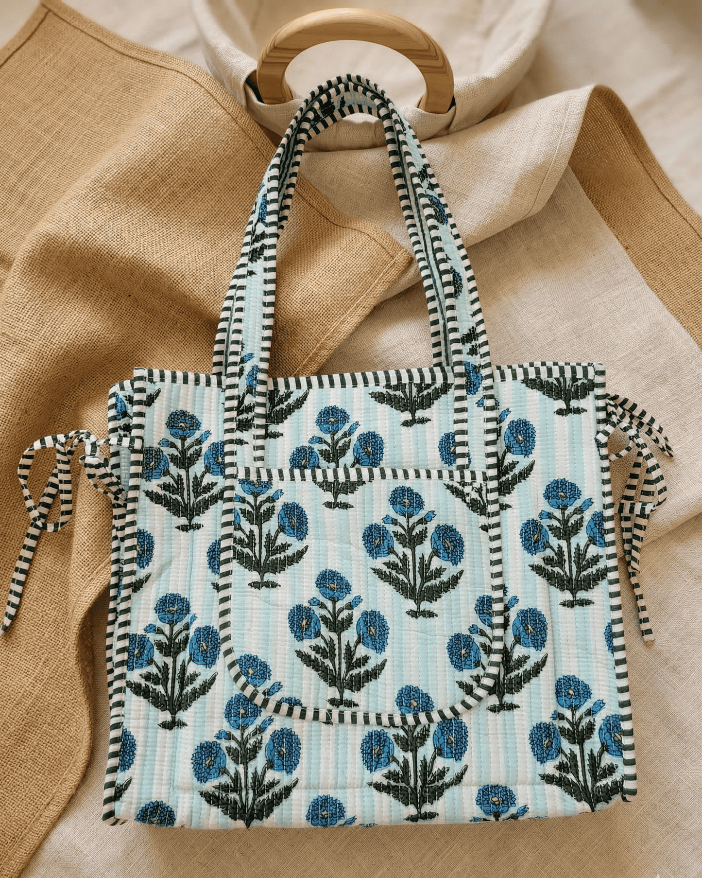 Blue Bloom Quilted Tote