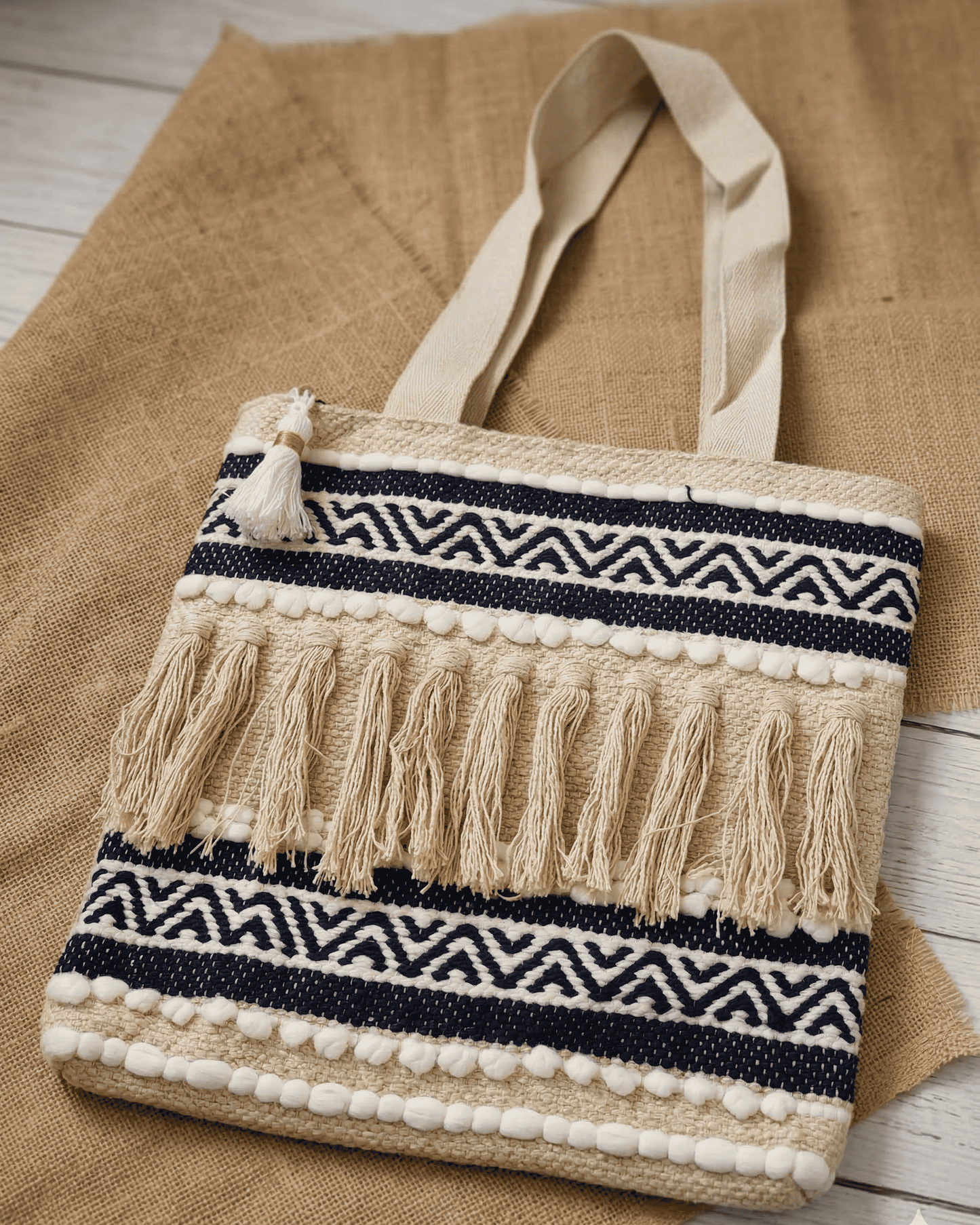 Indigo Fringe Handloom Tote