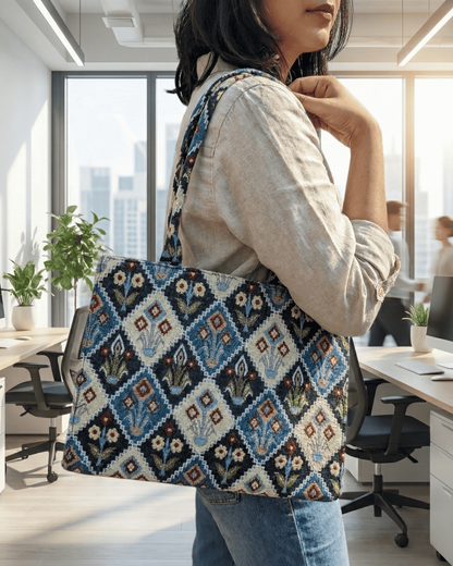 Indigo Jacquard Tote