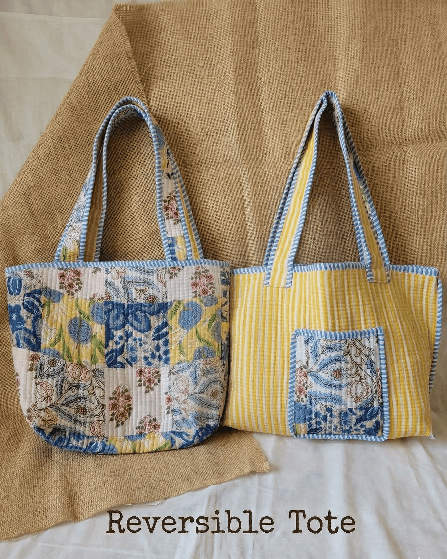 Handblock Patchwork Quilted Tote