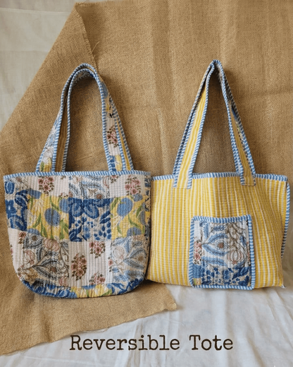 Handblock Patchwork Quilted Tote