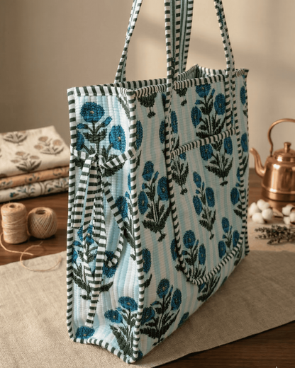 Blue Bloom Quilted Tote