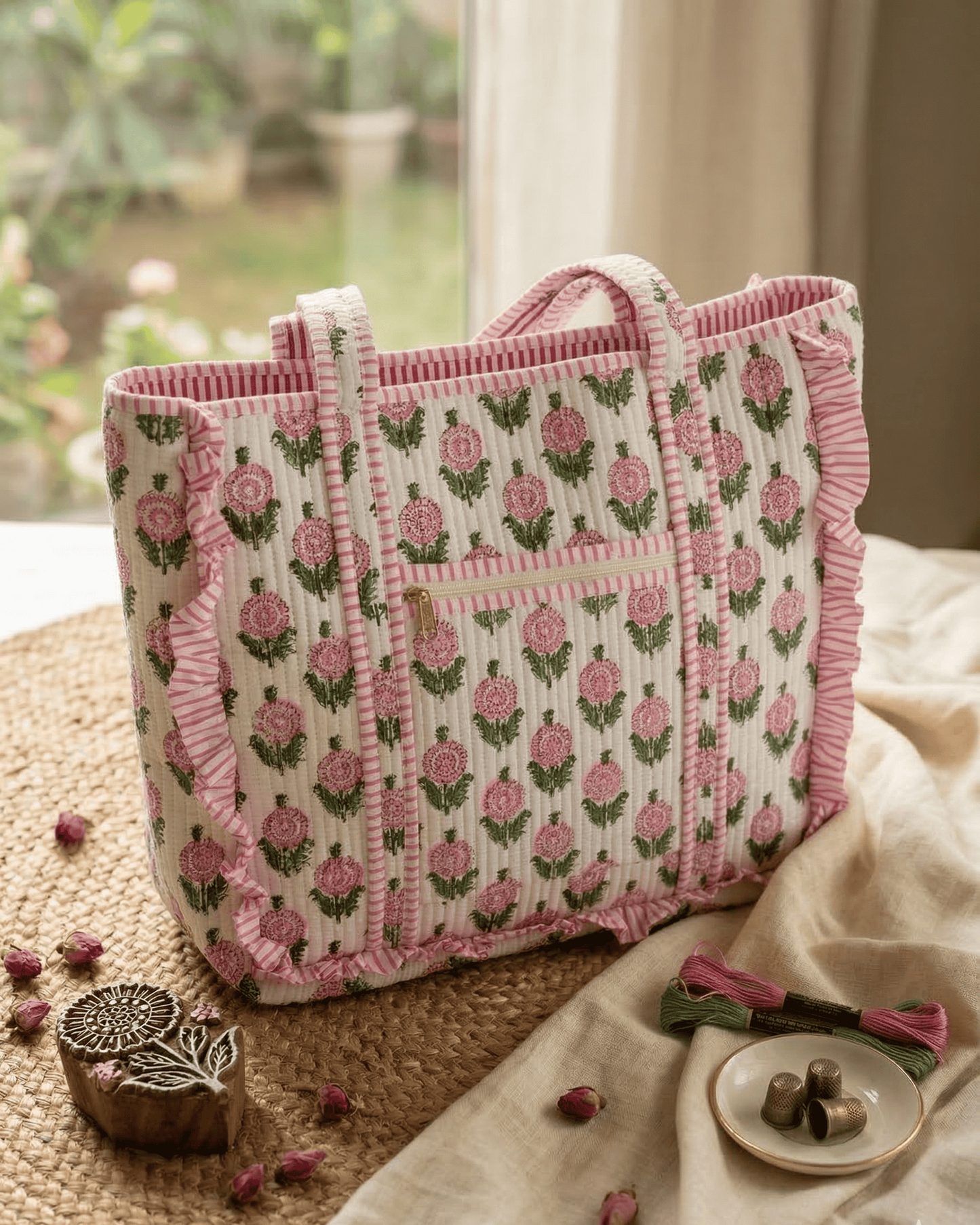 Pink Bloom Quilted Tote
