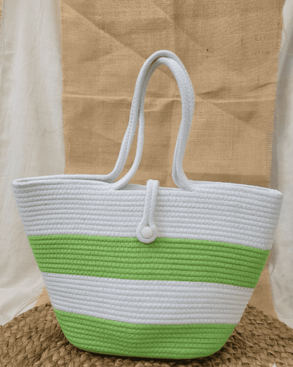 Lime Stripe Jute Rope Tote