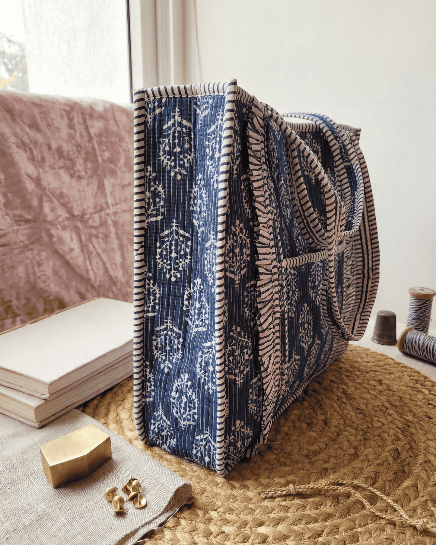 Indigo Bloom Quilted Tote