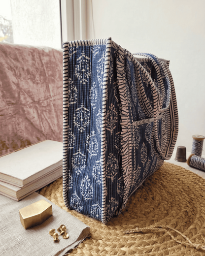 Indigo Bloom Quilted Tote