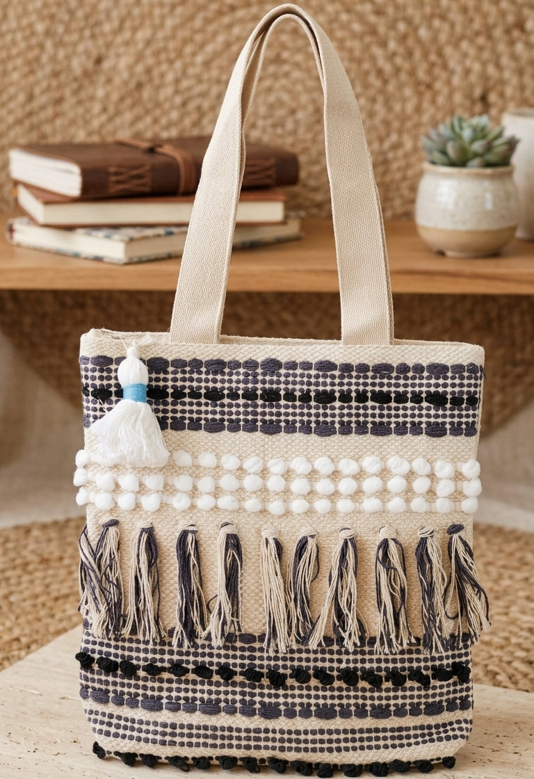 Black Fringe Handloom Tote