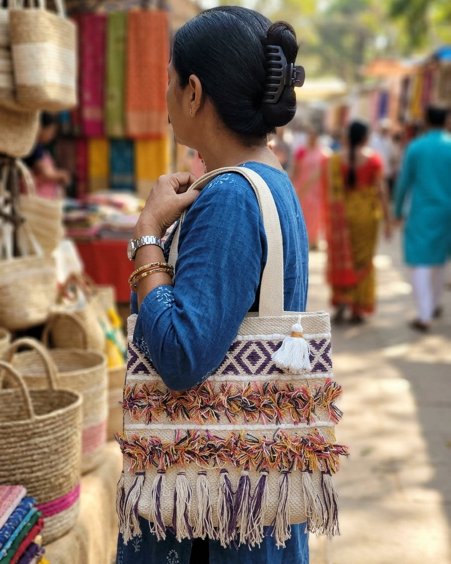 Vibrant Fringe Handloom Tote