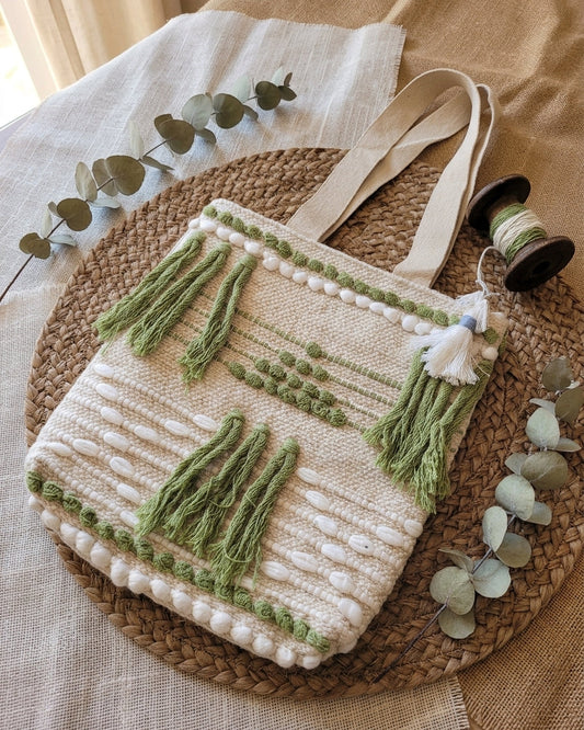 Olive Tassel Handloom Tote