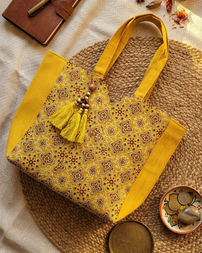 Yellow Ajrakh Tote