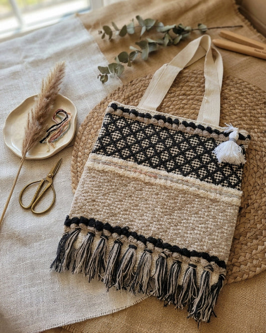 Black Lattice Handloom Tote
