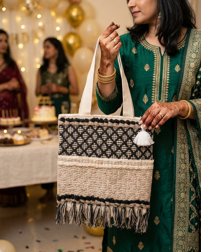 Black Lattice Handloom Tote