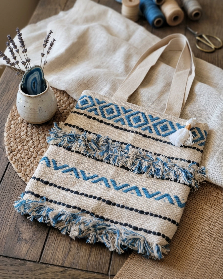 Blue Geo Handloom Tote