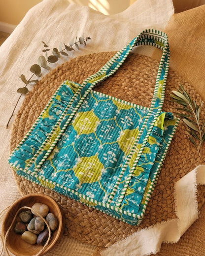 Aqua Mosaic Quilted Tote