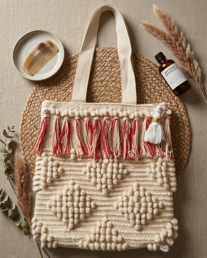 Ivory Fringe Handloom Canvas Tote