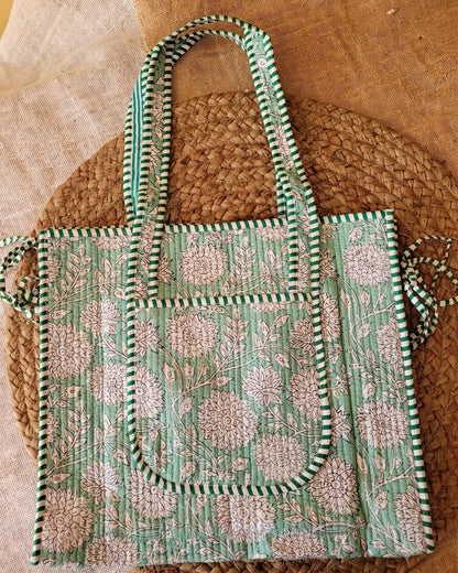 Mint Bloom Quilted Tote