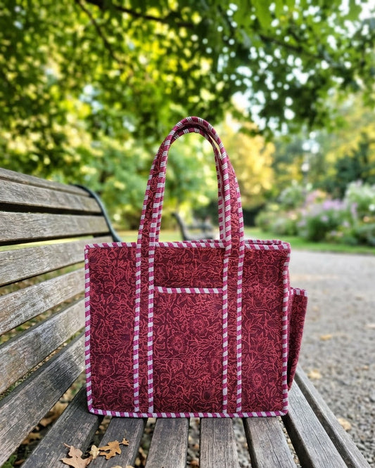Maroon Bloom Bottle Tote