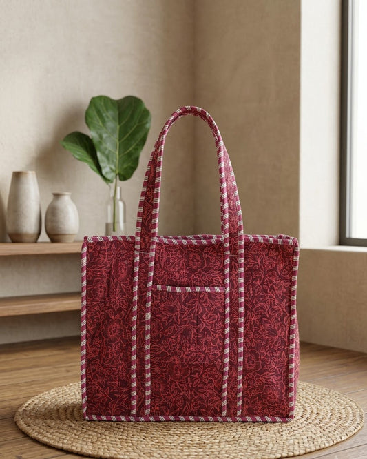 Maroon Bloom Zipper Tote