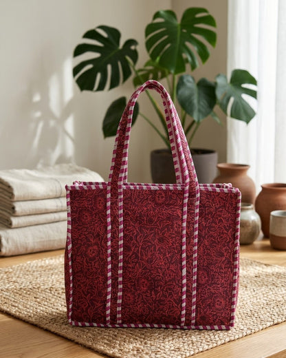 Maroon Bloom Zipper Tote