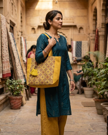 Yellow Ajrakh Tote
