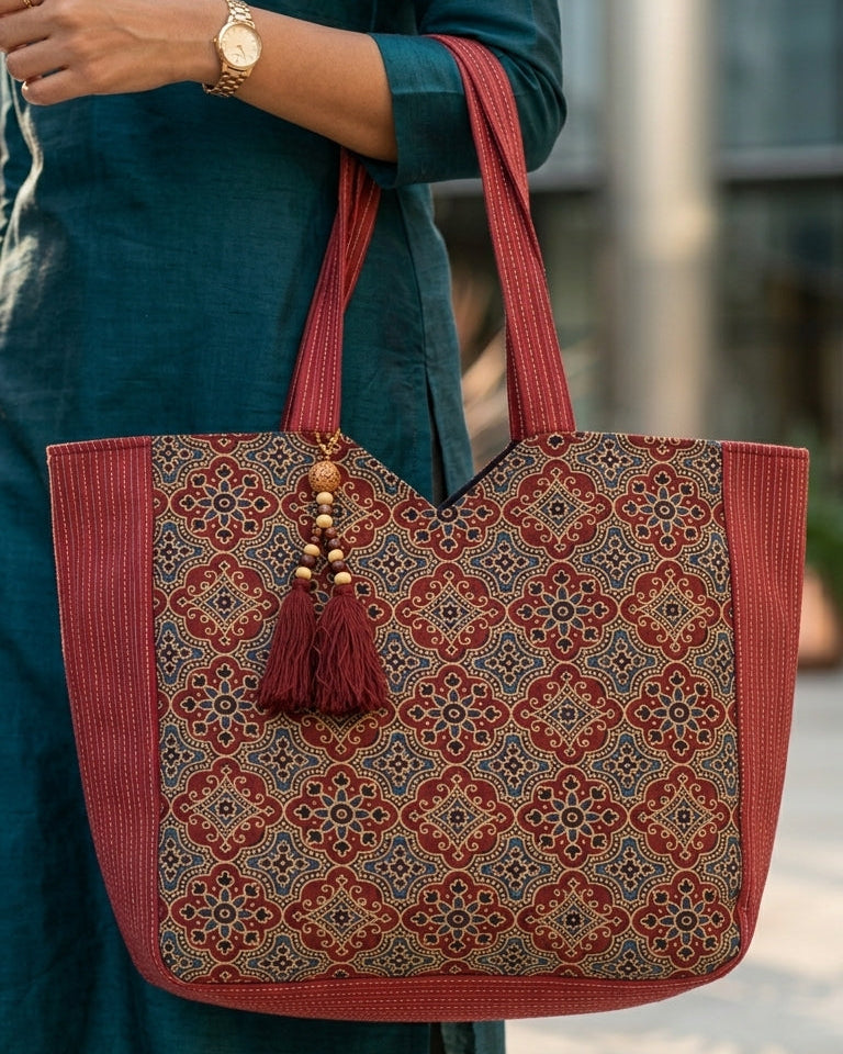 Maroon Ajrakh Tote