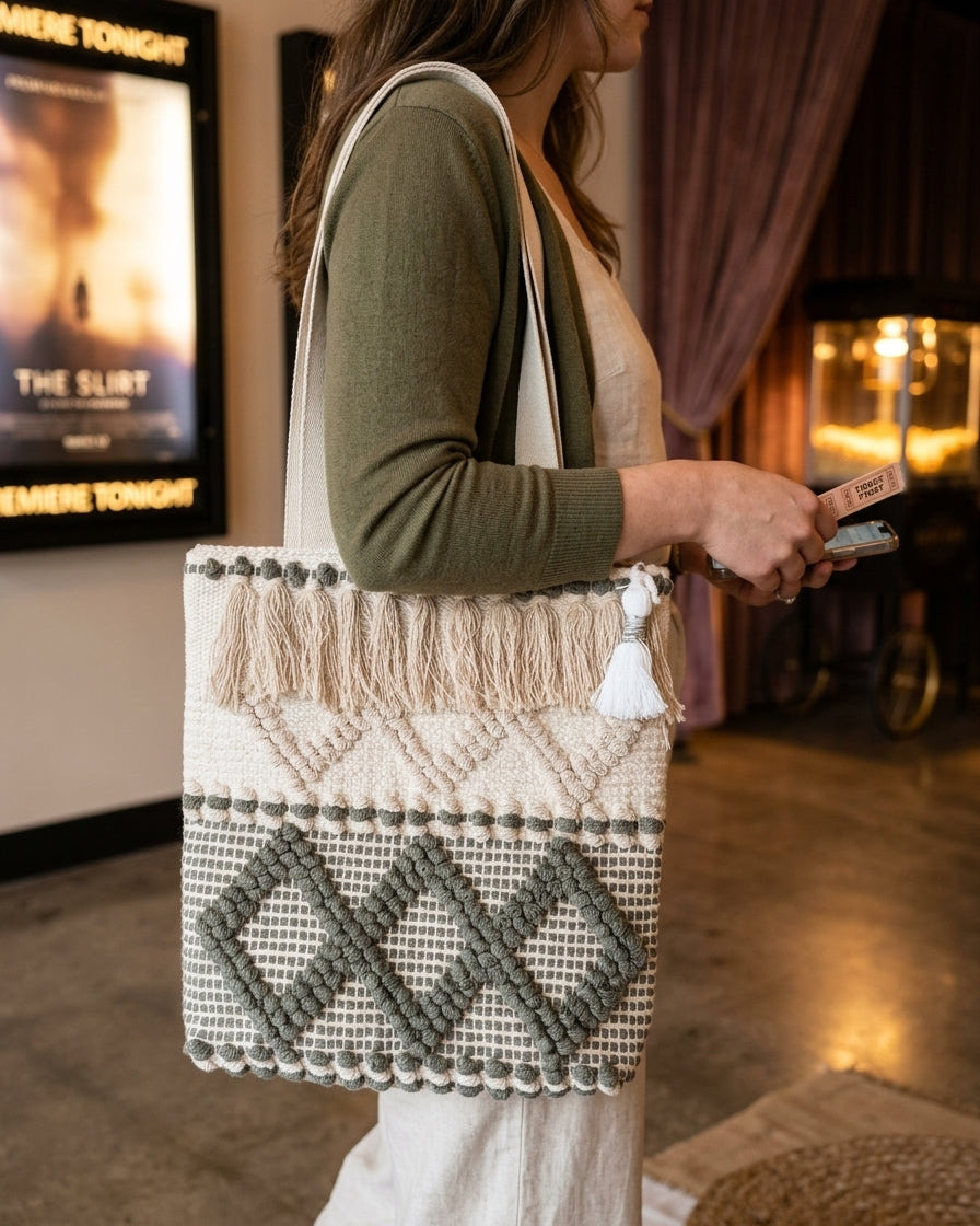 Olive Geo Handloom Tote