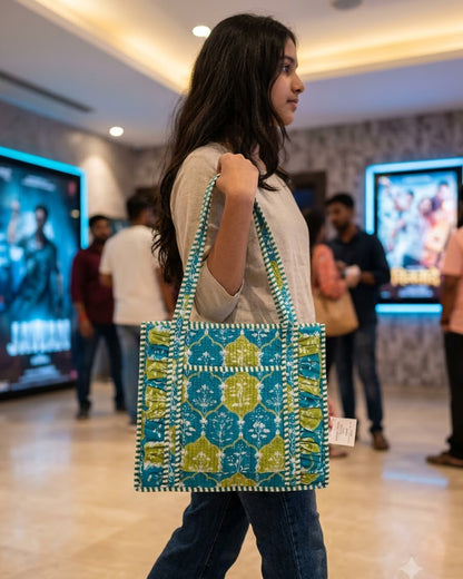 Aqua Mosaic Quilted Tote