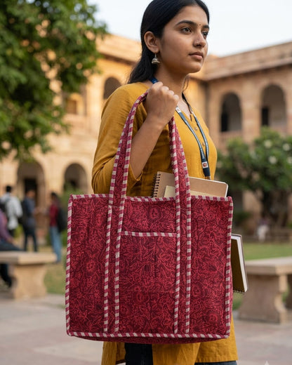 Maroon Bloom Zipper Tote