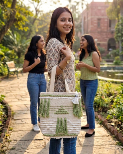 Olive Tassel Handloom Tote