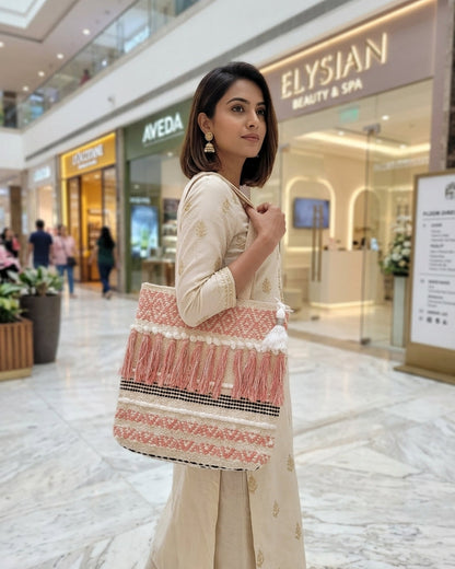 Blush Fringe Handloom Tote