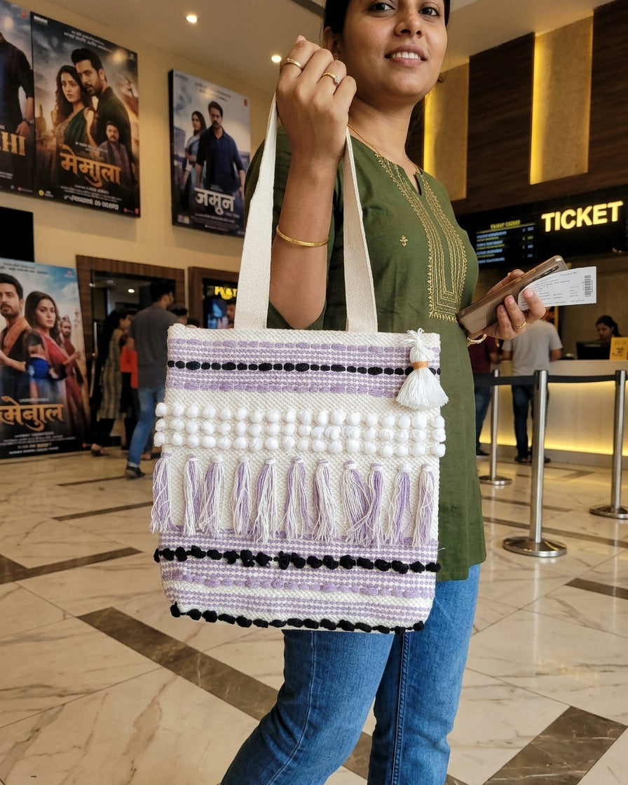 Lavender Fringe Handloom Canvas Tote