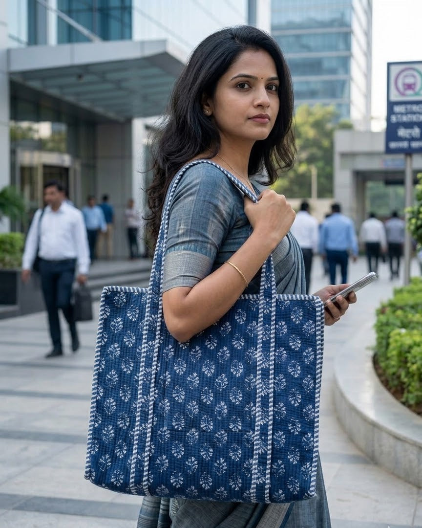 Indigo Petal Laptop Tote