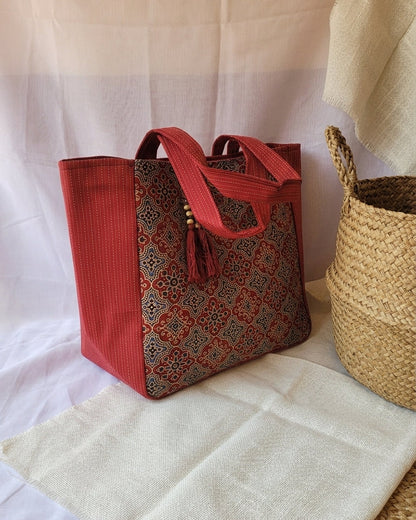 Maroon Ajrakh Tote