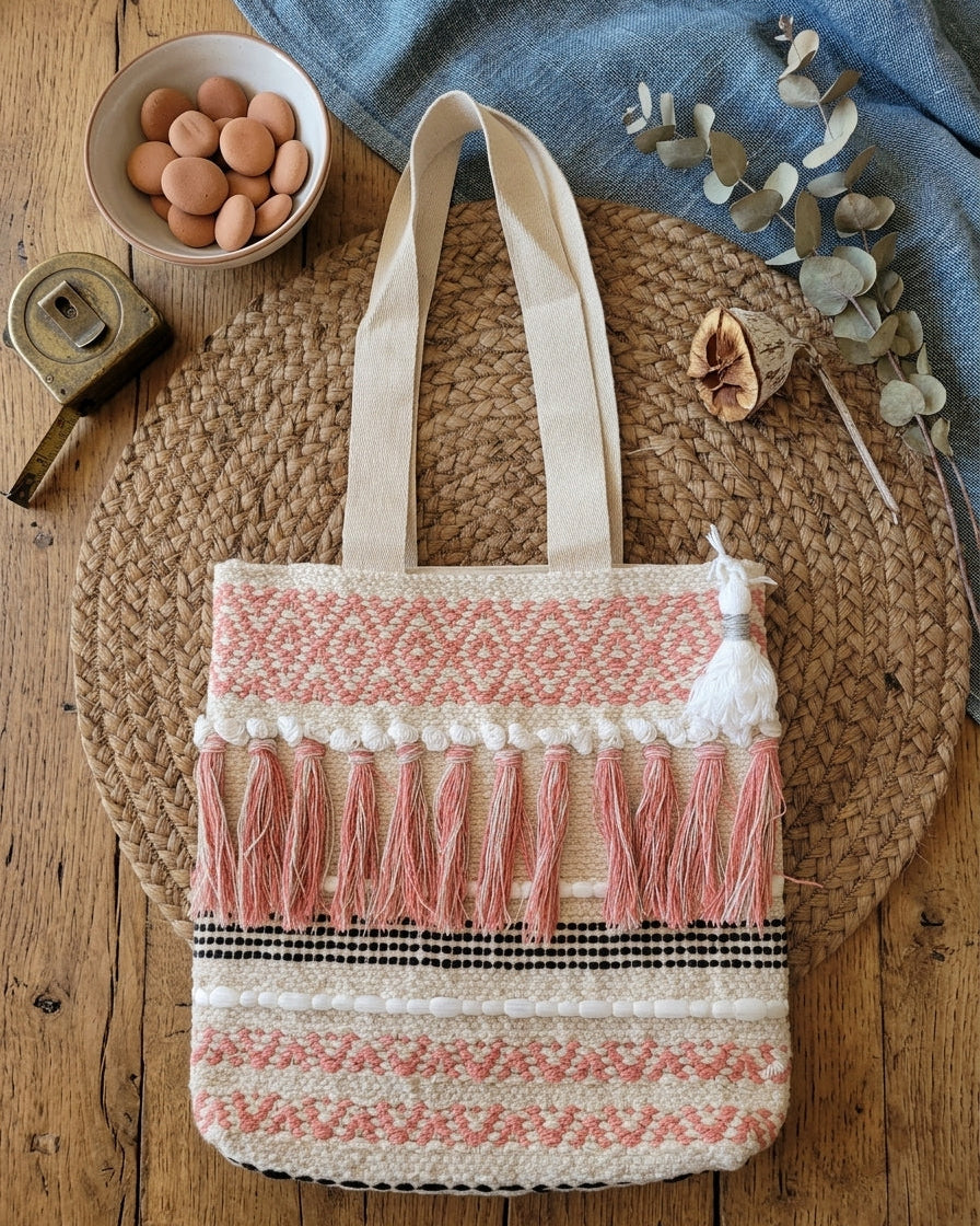 Blush Fringe Handloom Tote