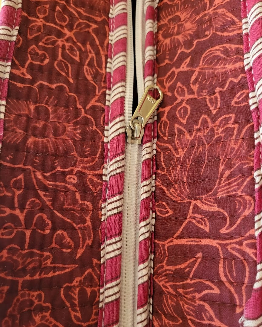 Maroon Bloom Zipper Tote
