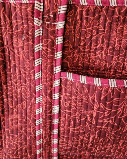 Maroon Bloom Zipper Tote