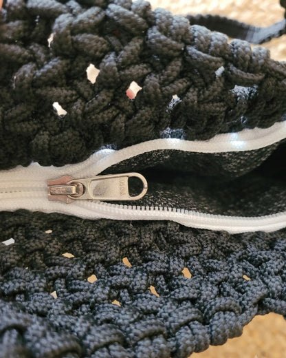 Black Macrame Zipper Tote