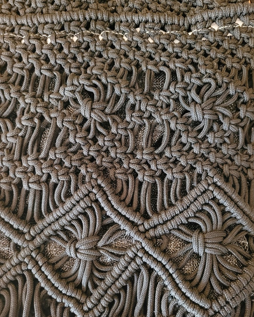 Black Macrame Zipper Tote