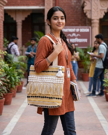 Mustard Fringe Handloom Tote