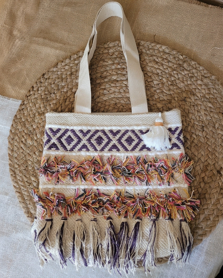 Vibrant Fringe Handloom Tote